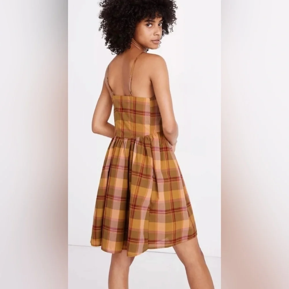 Madewell Babydoll Cami Dress in Yummy Olive & Raspberry (banana & peach) Plaid! - Picture 5 of 8